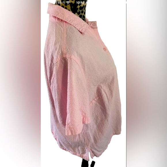 Dress Barn Blouse 14/16 Boho Chic Collared Neck  Button Up Short Sleeve Barbie - Picture 3 of 5